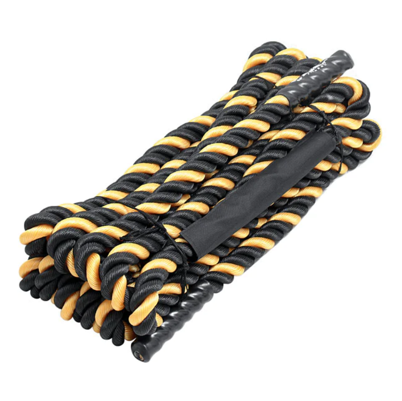 Corde de combat ondulée en nylon noir/jaune de 50' - Fitness Dépôt +