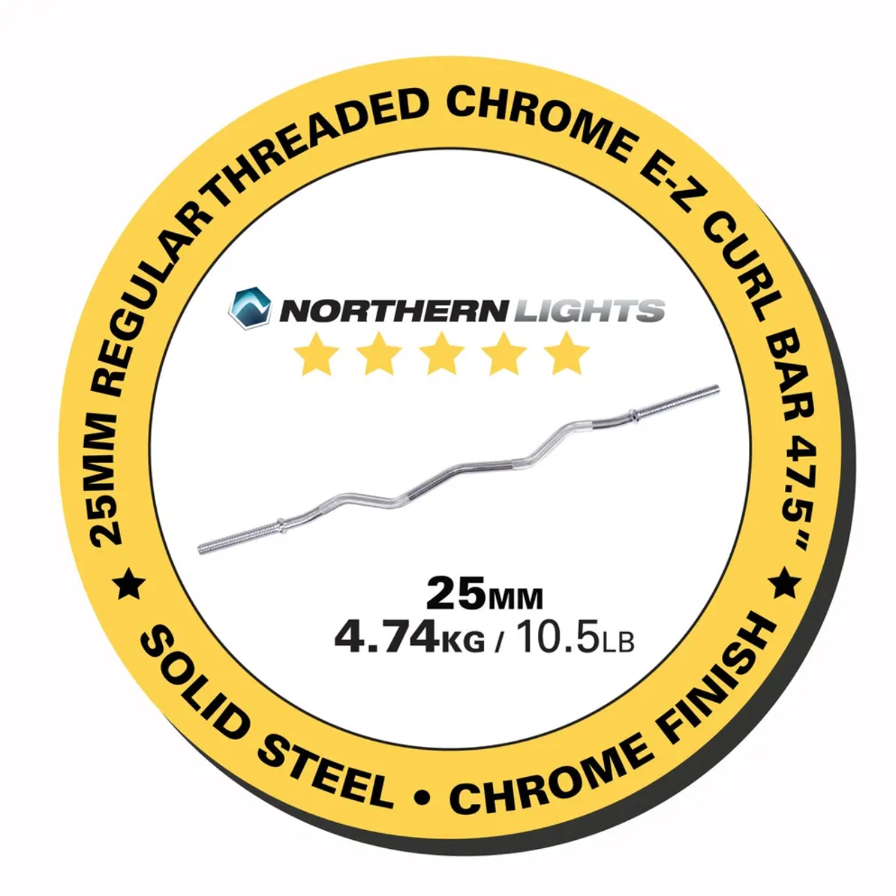 Barre de curling E-Z chromée à filetage régulier Northern Lights