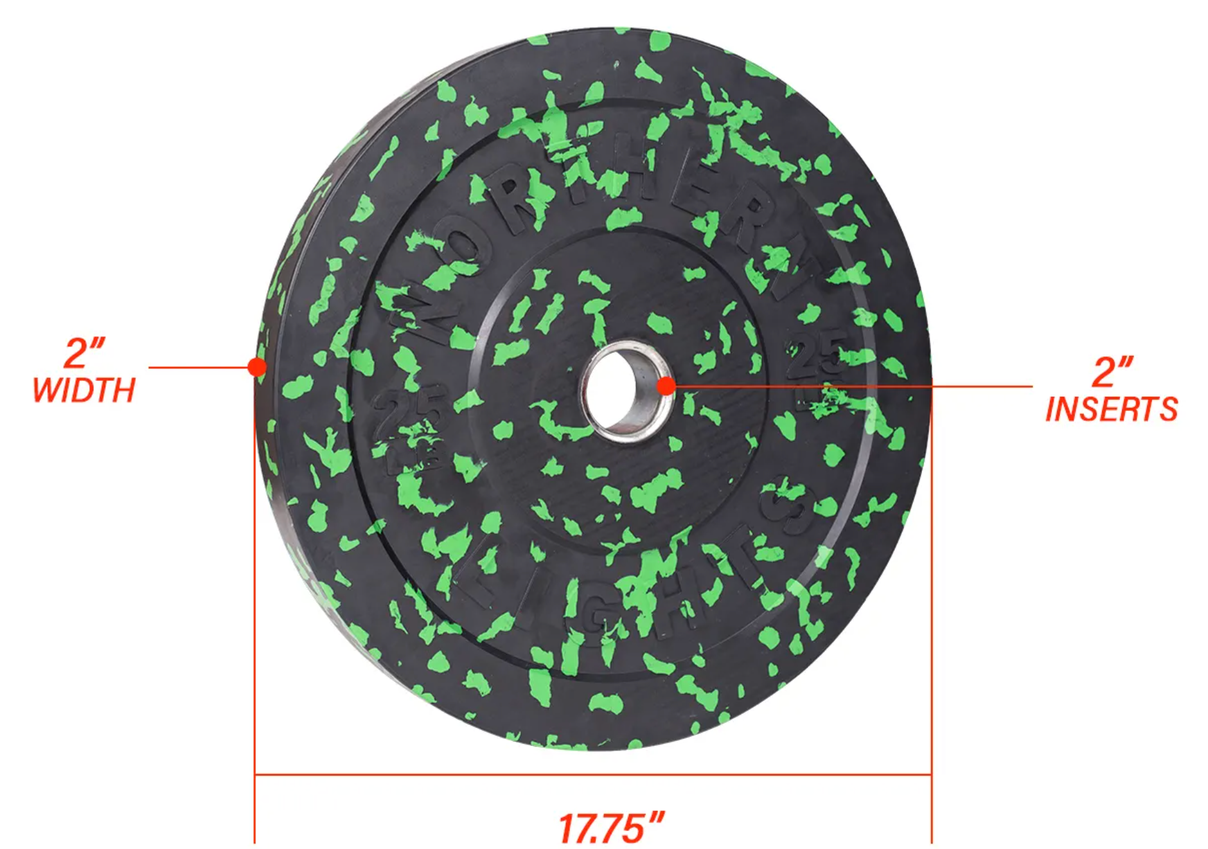 Northern Lights Fleck Olympic Bumper Plate, 25 lb, Green