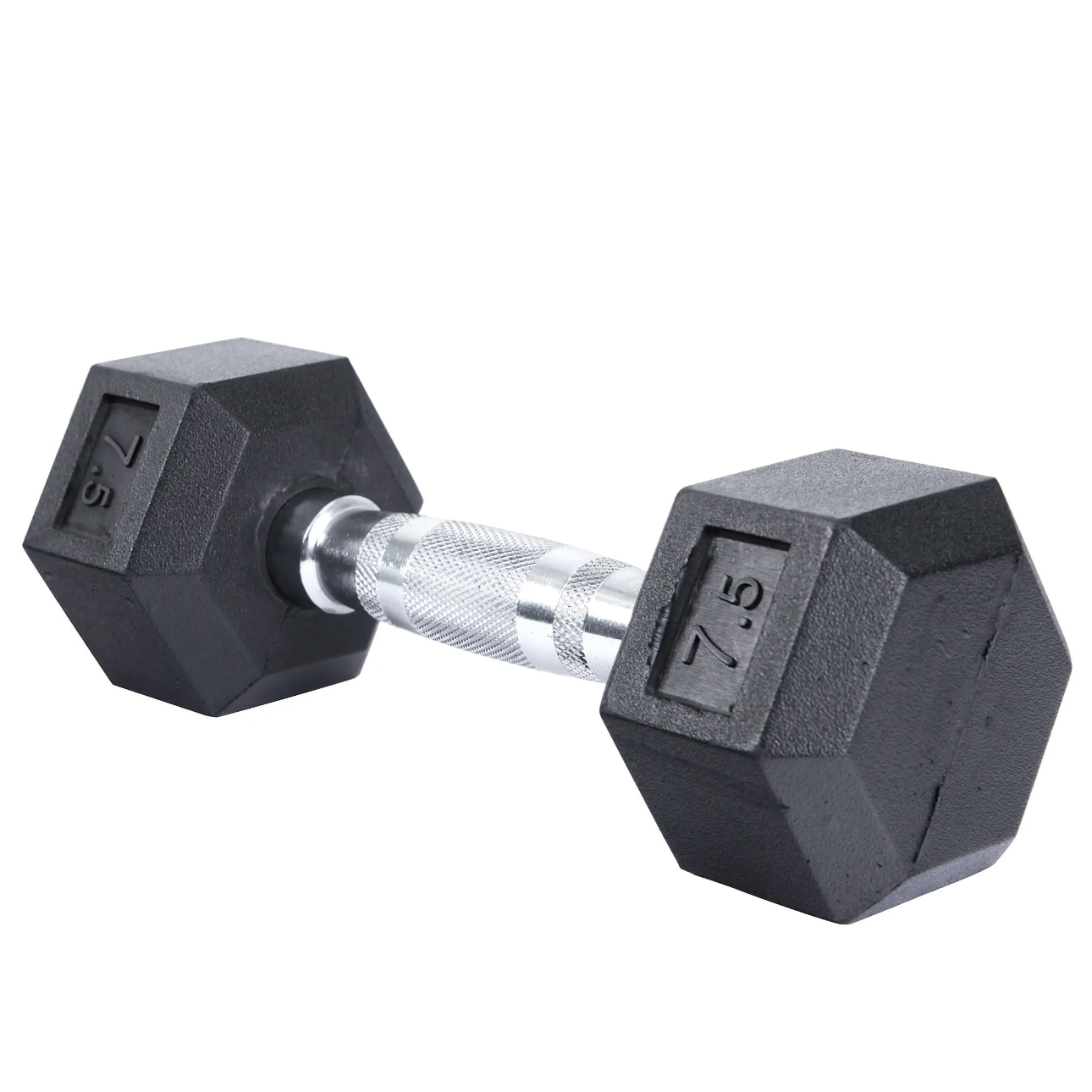 Hexagonal rubber dumbbell choice between 5lb and 120lb