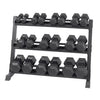 Ensemble d'haltères hexagonaux en caoutchouc de 5 à 50 lb + Rack - Fitness Dépôt +